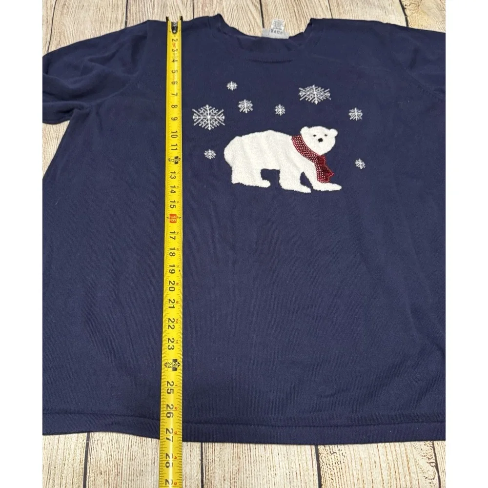 HTF Catherine's Navy Blue Fuzzy Polar Bear Soft Sweater Sz 3X Tub31